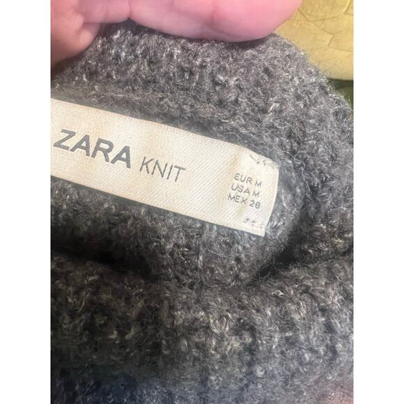 ZARA Women’s Chunky Oversized  Knit Turtleneck Sweater Gray Striped Medium - Picture 5 of 6